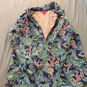 Lilly Pulitzer half zip Pullover with Pink & Green Coral Seahorse Print